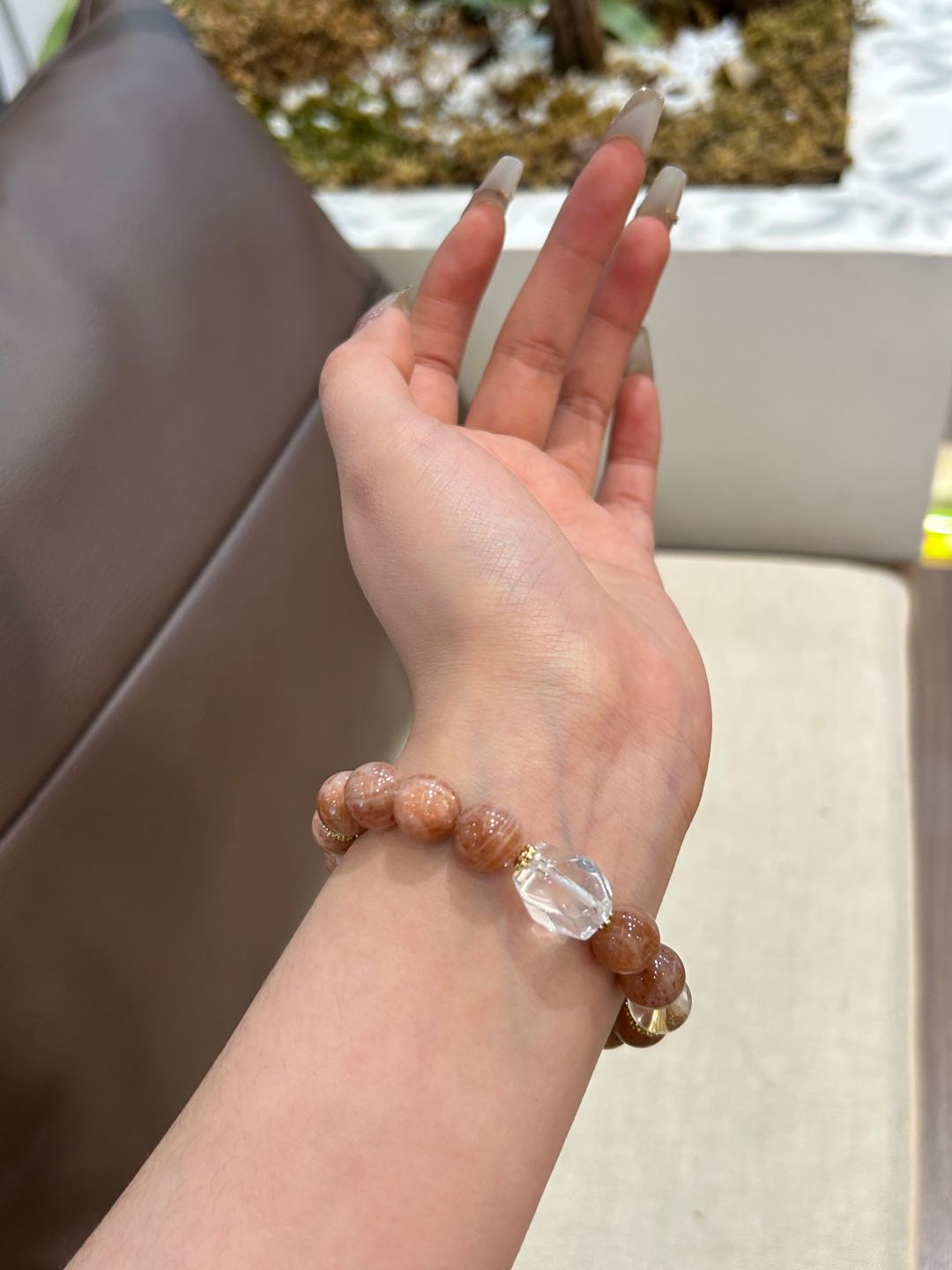 Red Agate & Clear Quartz Crystal Bracelet