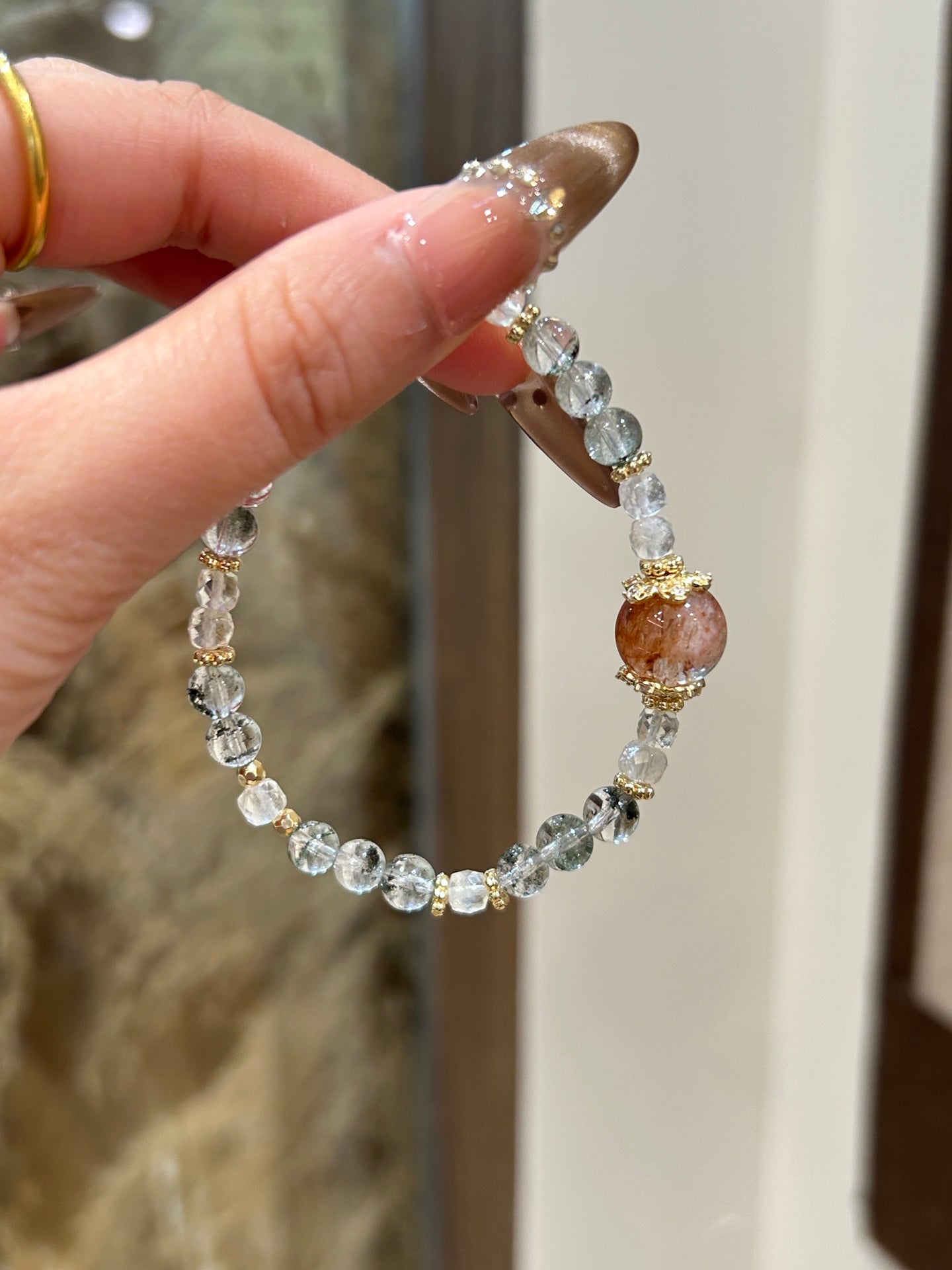 Black Gold Rutilated & Green Phantom Quartz Bracelet