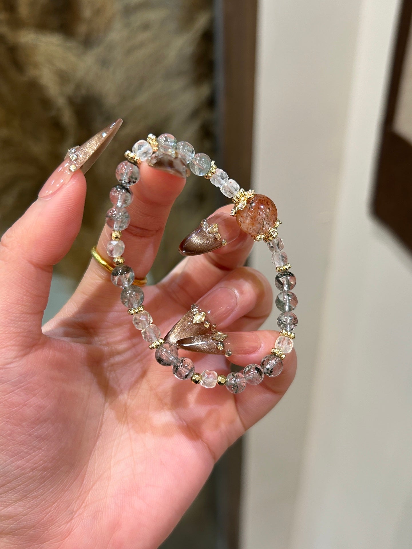 Black Gold Rutilated & Green Phantom Quartz Bracelet