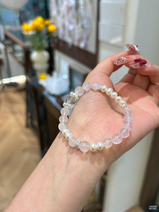 Rose Quartz & Pearl Crystal Bracelet