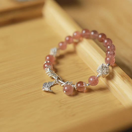 Strawberry Quartz & Silver Butterfly Bracelet