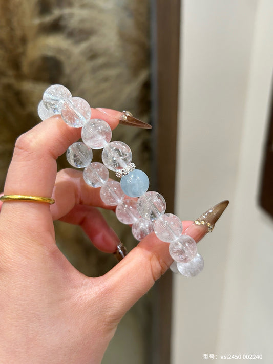 Aquamarine and Clear Quartz healing crystal bracelet for women