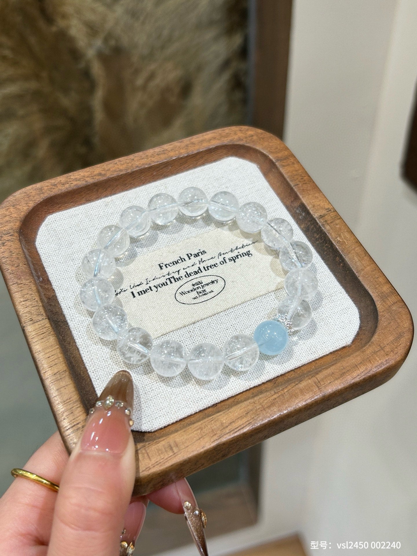 Close-up of clear quartz and aquamarine beads 10mm size
