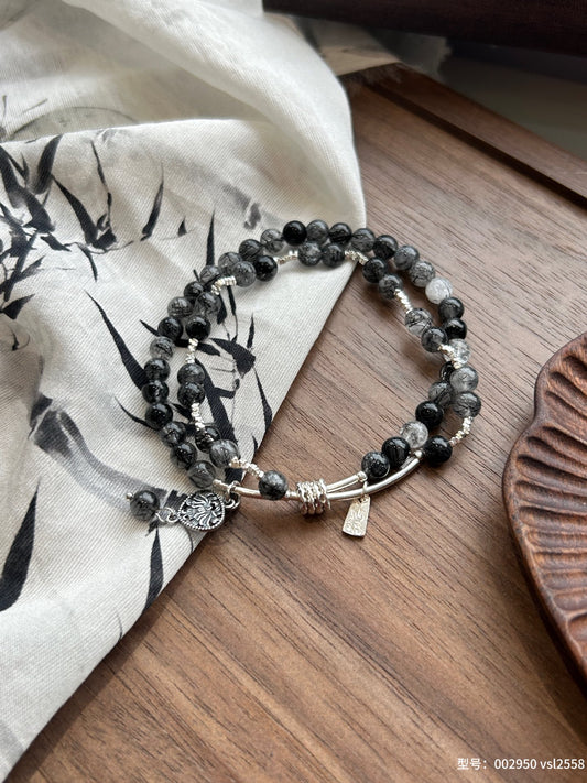 Black Rutile Quartz Double Bracelet – Energy Protection & Inner Strength