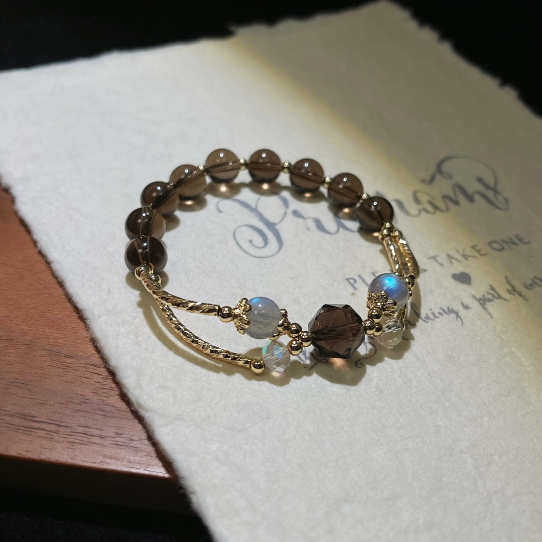 Smoky obsidian and gray moonstone bracelet for inner balance