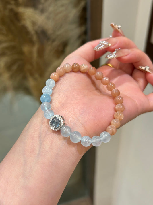 Aquamarine and orange moonstone bracelet for peace and harmony