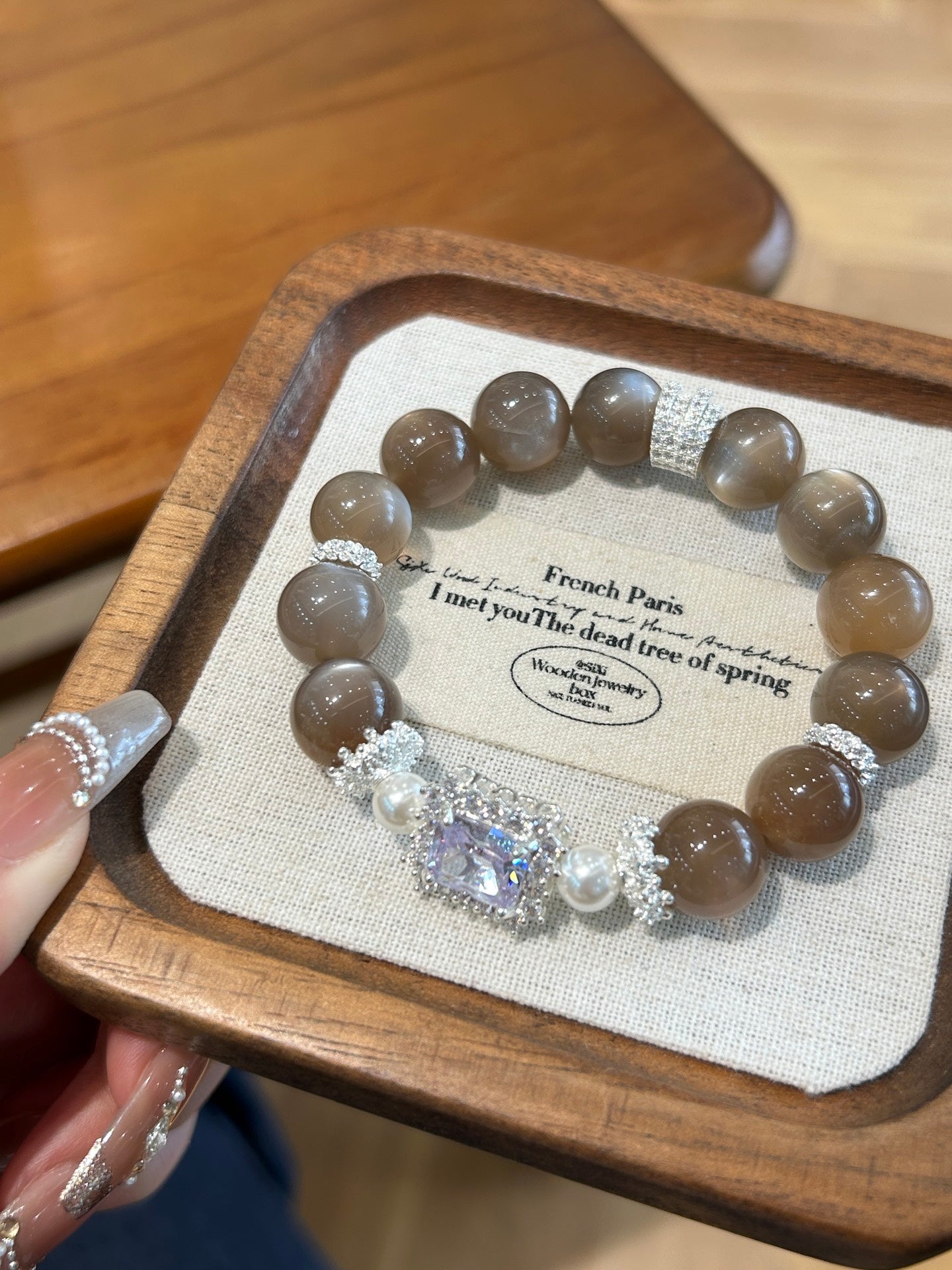 Gray moonstone bracelet for intuition and feminine energy