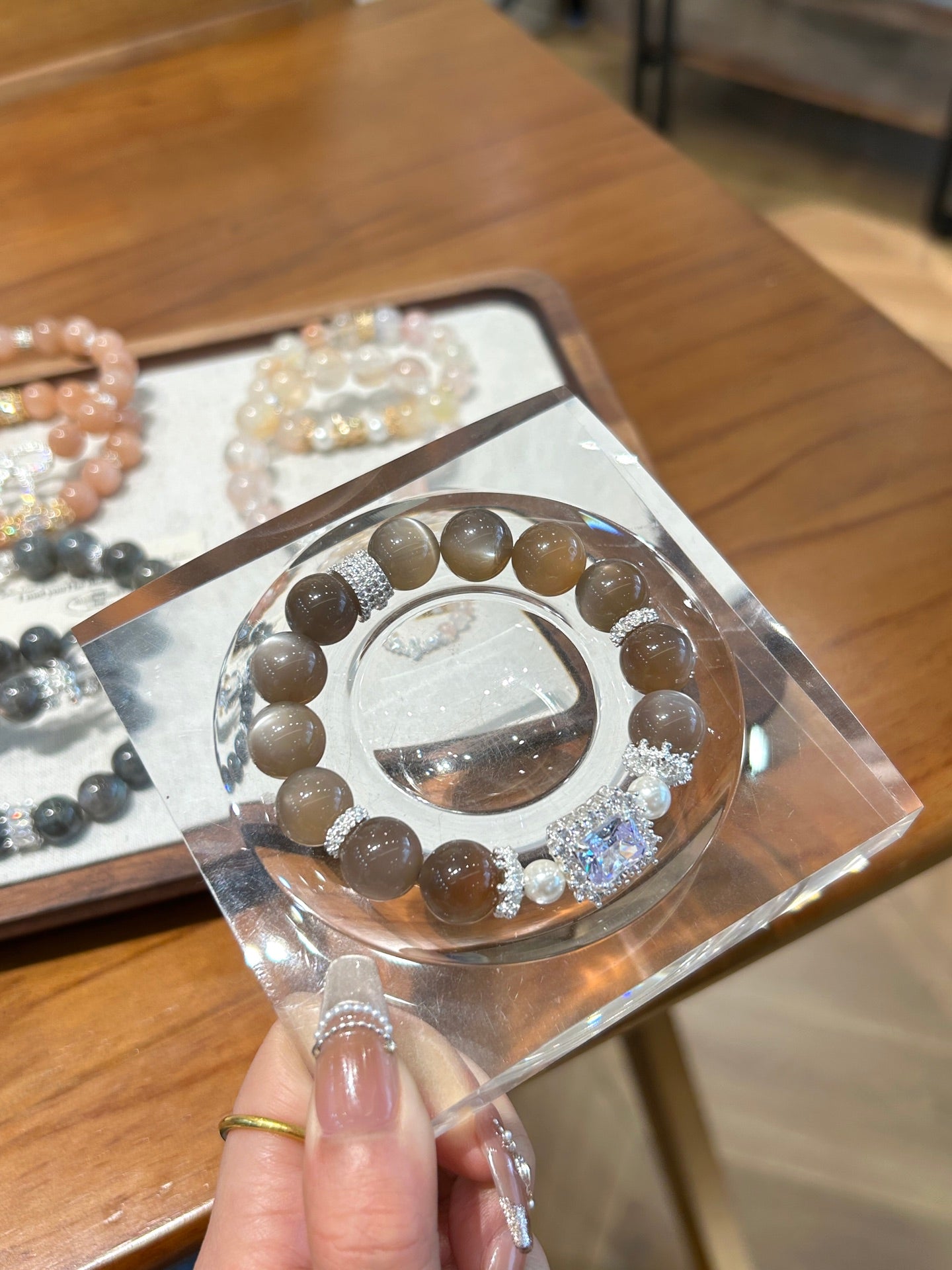 Elegant gray gemstone bracelet for daily grounding and peace