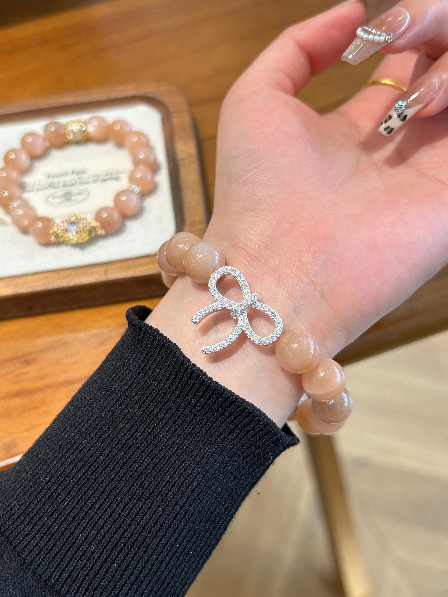 Sunlit Fortune Peach Moonstone Bracelet – Luck, Radiance & Feminine Grace