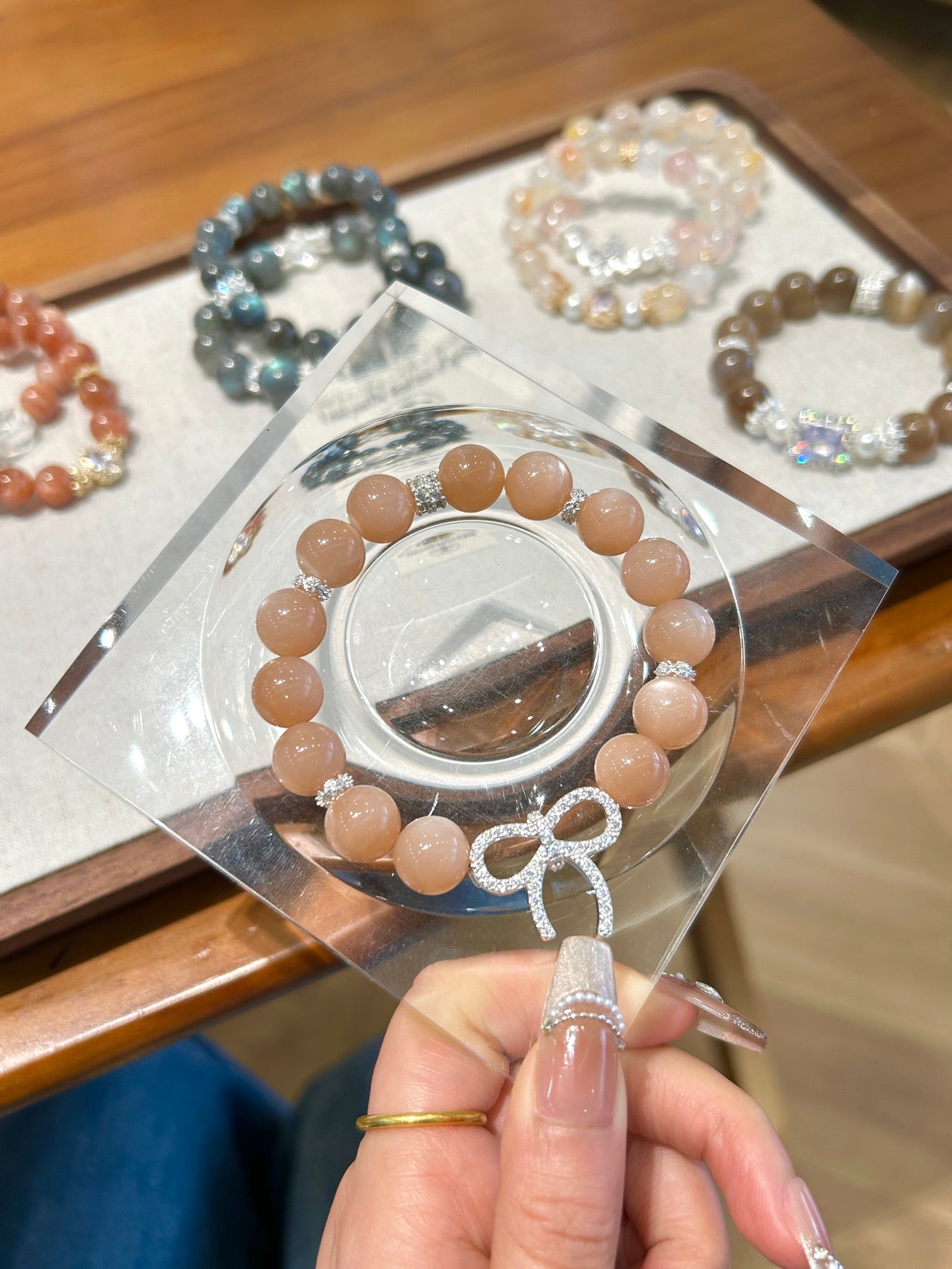 Sunlit Fortune Peach Moonstone Bracelet – Luck, Radiance & Feminine Grace