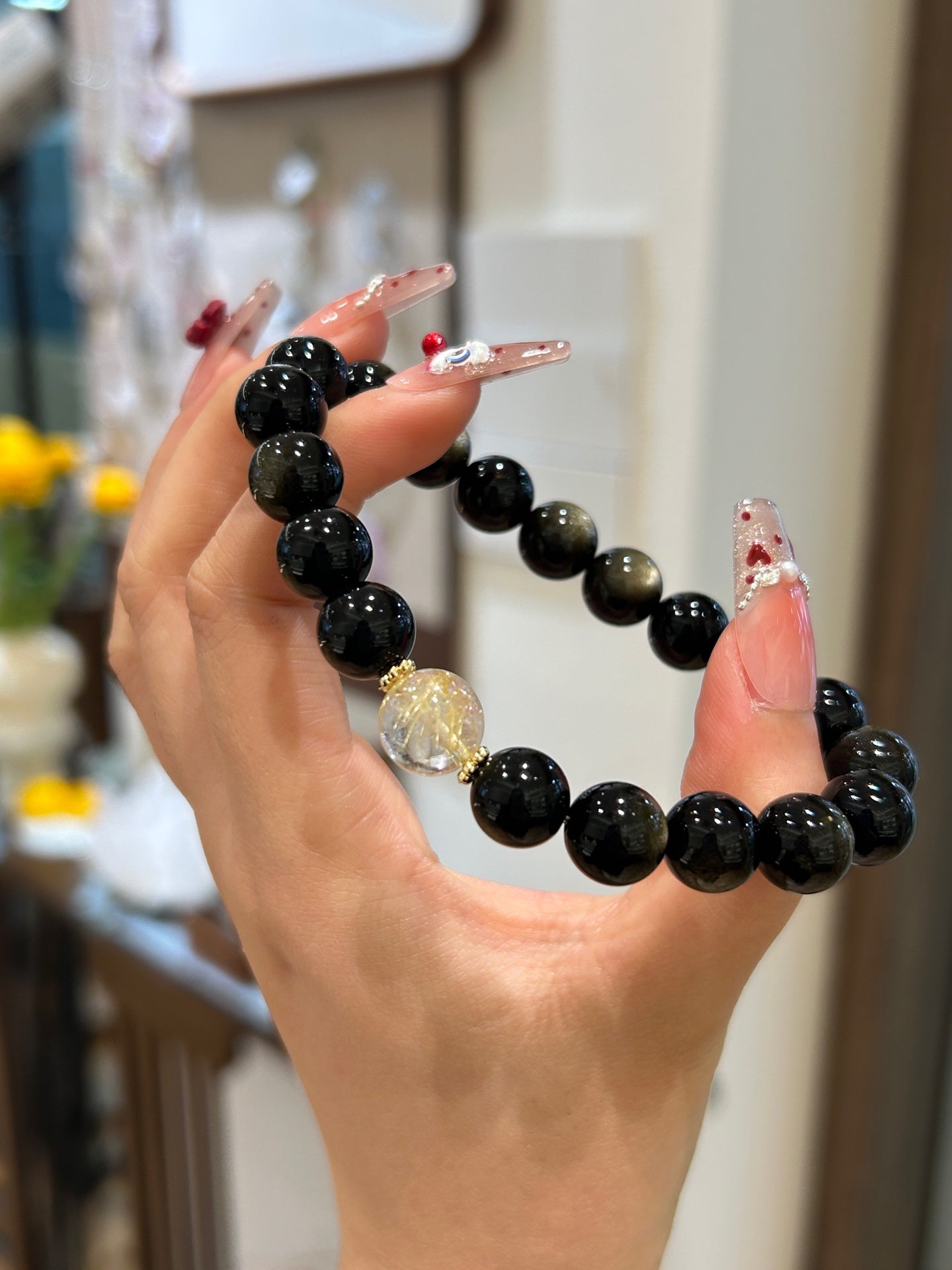 Golden Aura Obsidian Bracelet – Protection & Wealth Alignment