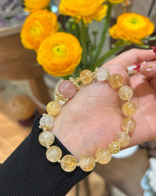 Yellow Citrine and Pink Quartz Bracelet