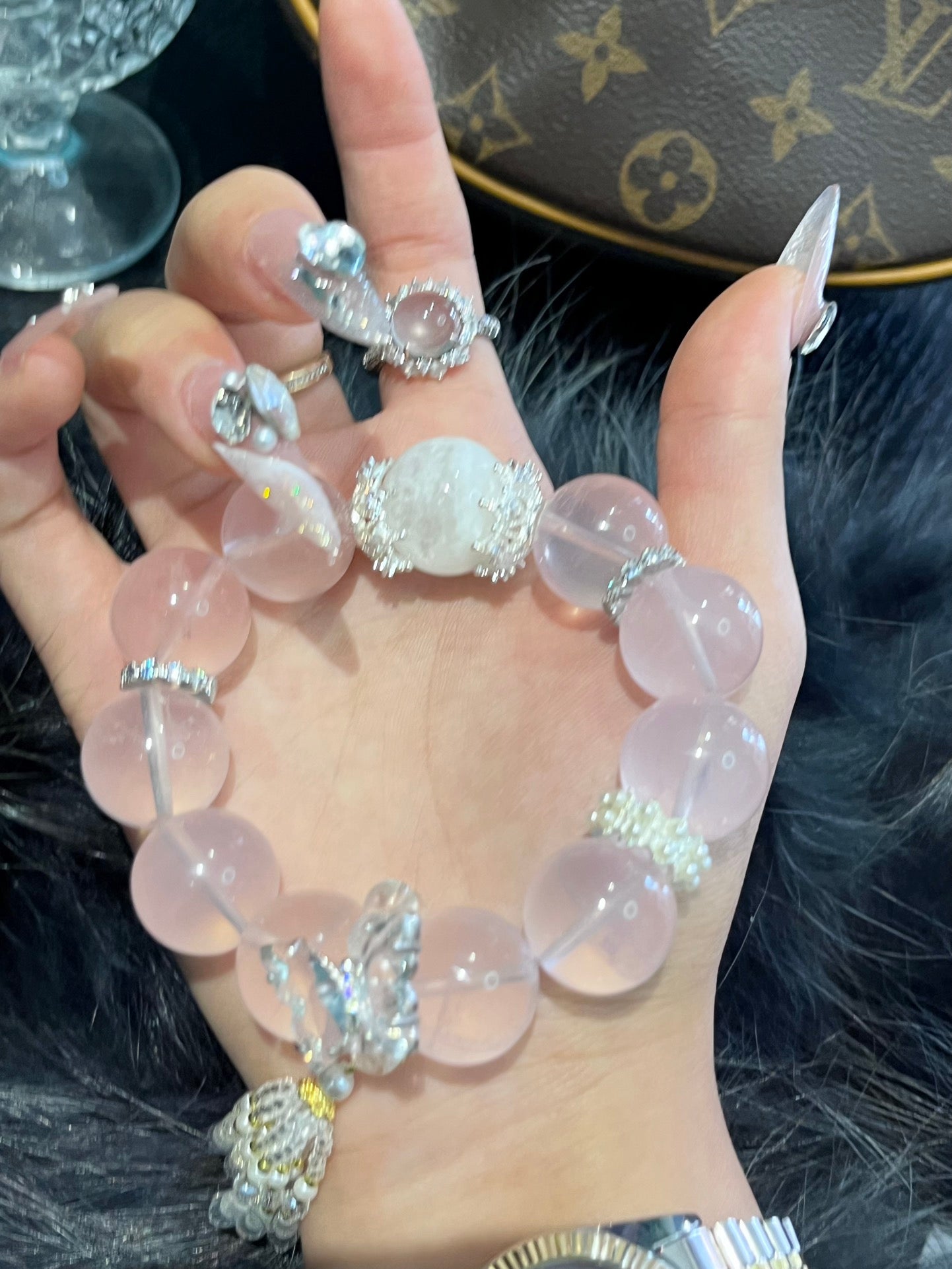 Rose Quartz & Clear Crystal Bracelet