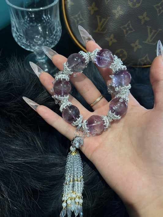 Amethyst and Crystal Tassel Bracelet