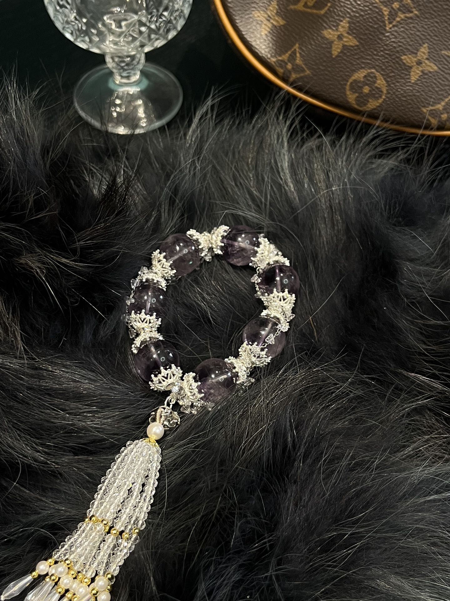 Amethyst and Crystal Tassel Bracelet