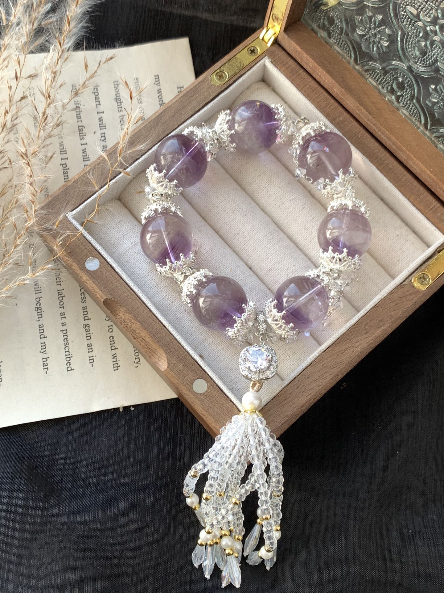Amethyst and Crystal Tassel Bracelet