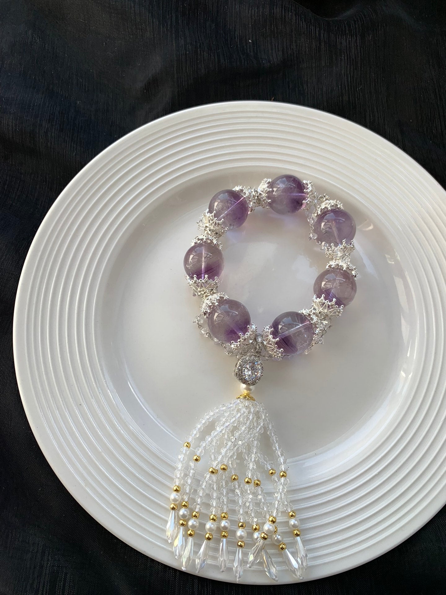 Amethyst and Crystal Tassel Bracelet