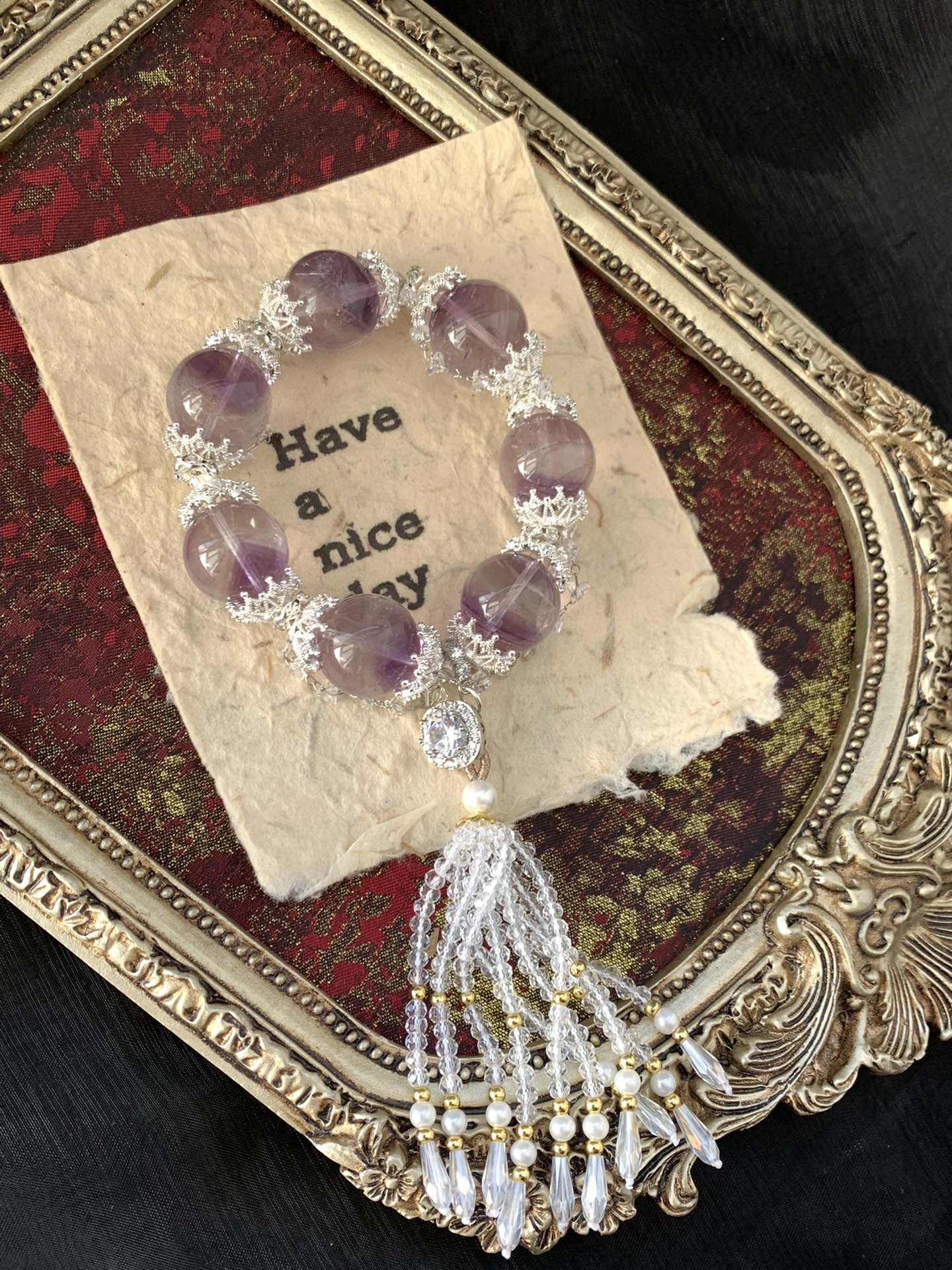 Amethyst and Crystal Tassel Bracelet