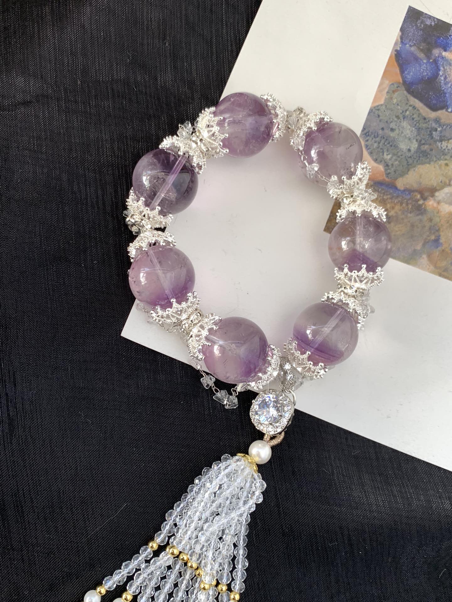 Amethyst and Crystal Tassel Bracelet