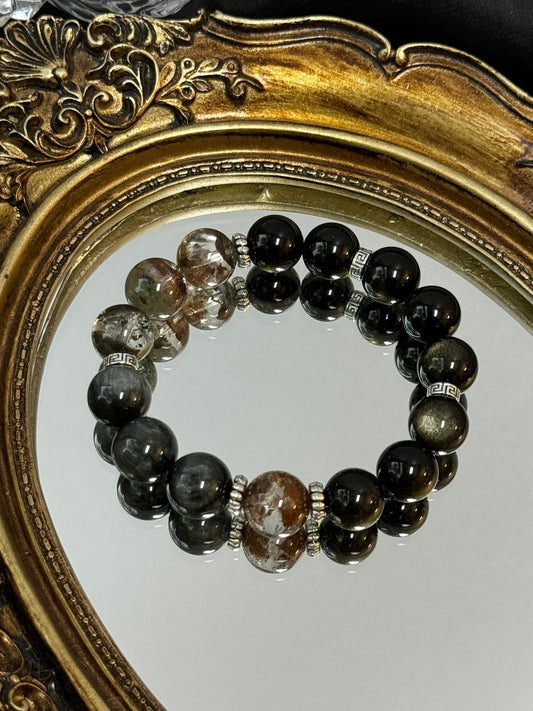 Black Agate and Brown Crystal Bracelet