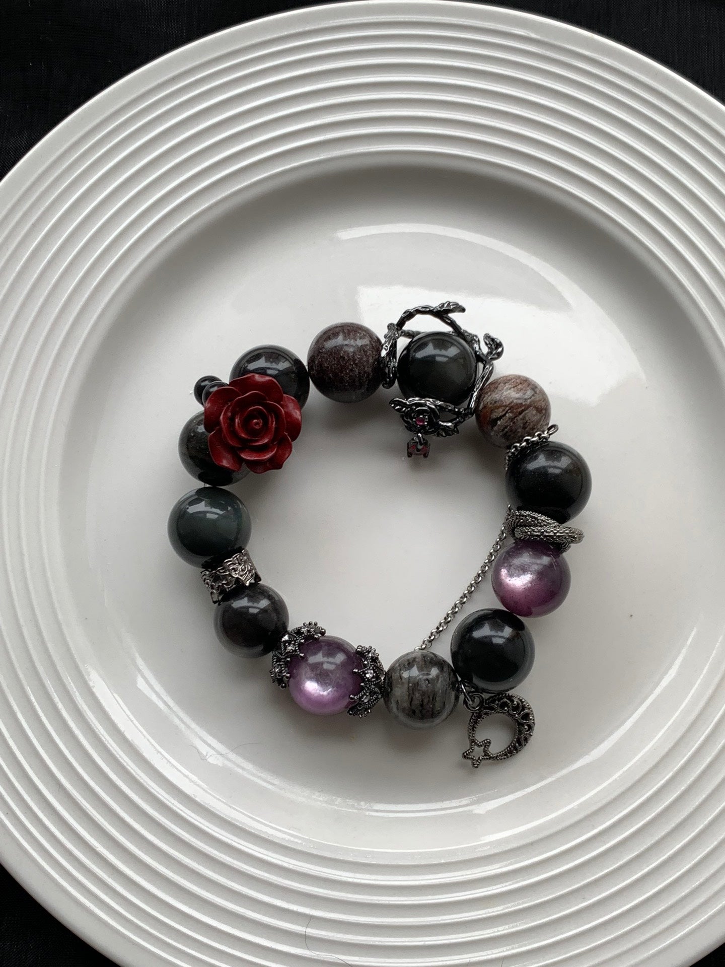 Amethyst and Dark Stone Bracelet