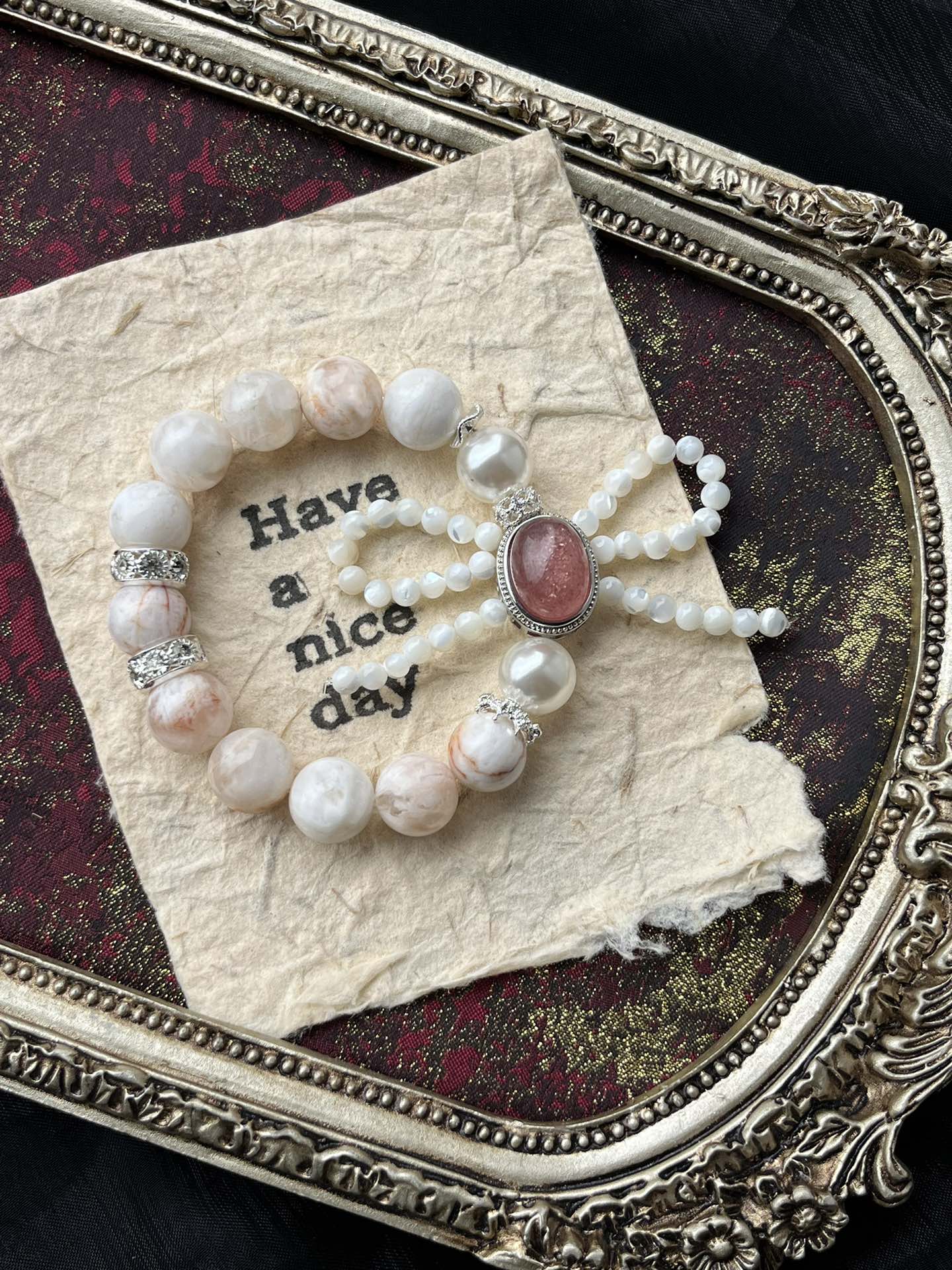 Pink Crystal and Pearl Bracelet