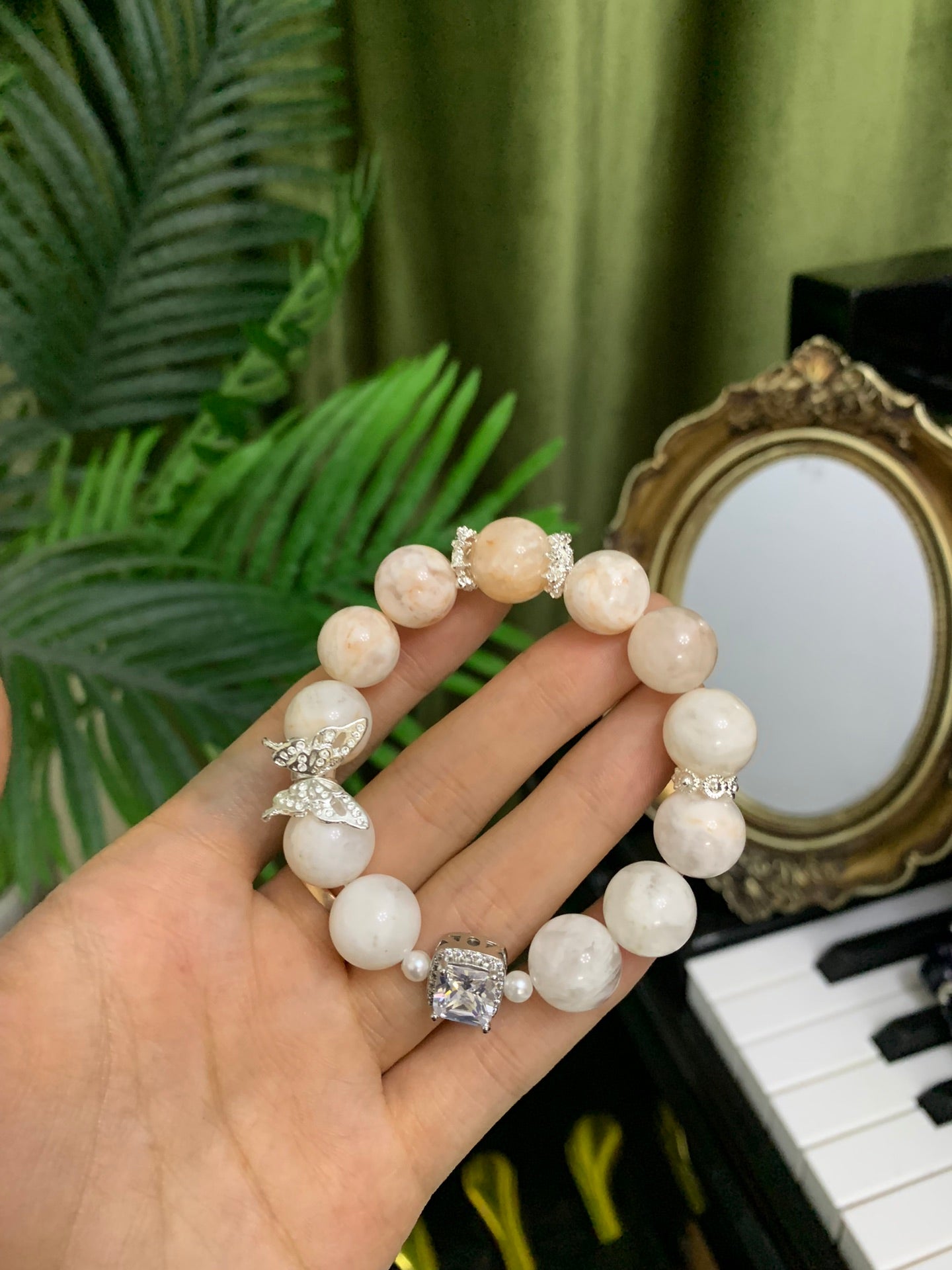 White Crystal and Pearl Bracelet