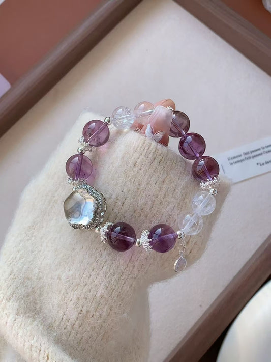 Amethyst and Clear Quartz Bracelet