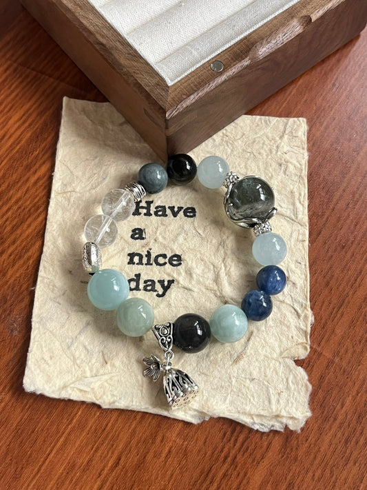 Aquamarine, Labradorite, and Blue Lace Agate Crystal Bracelet