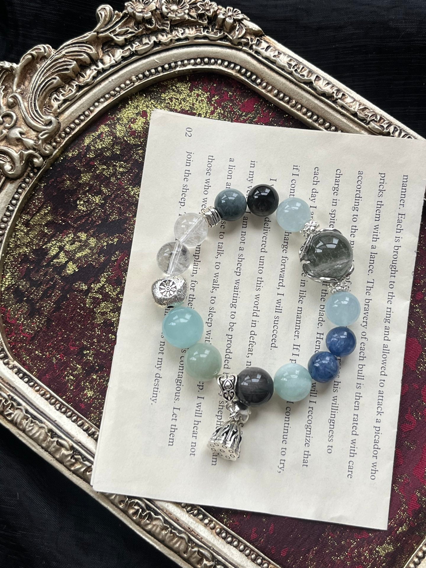 Aquamarine, Labradorite, and Blue Lace Agate Crystal Bracelet