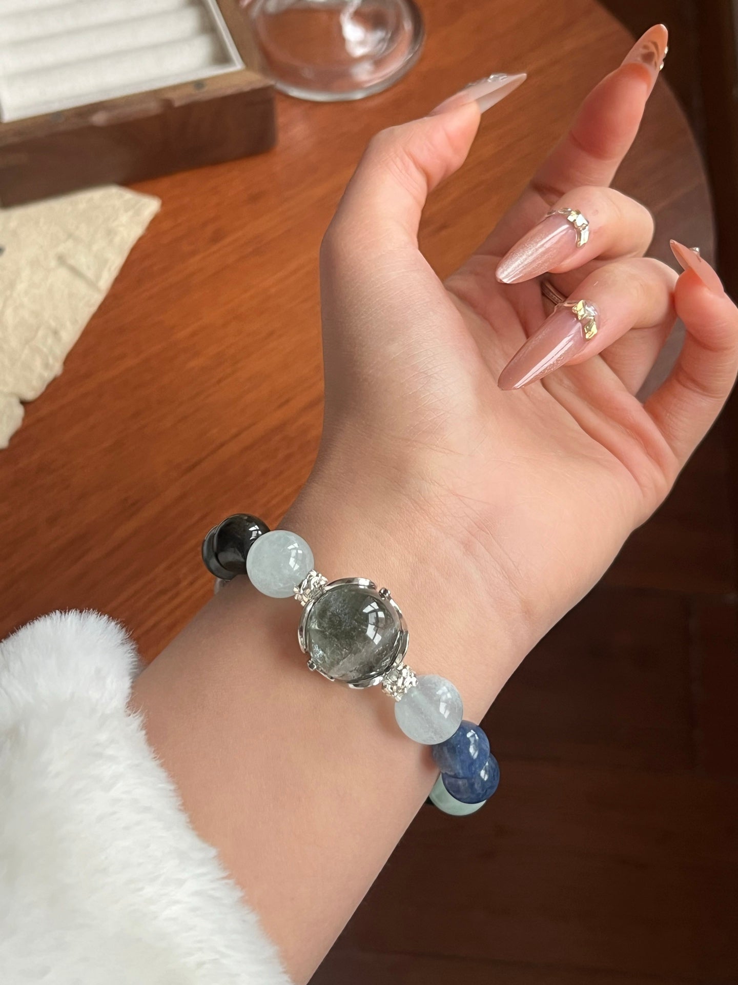 Aquamarine, Labradorite, and Blue Lace Agate Crystal Bracelet