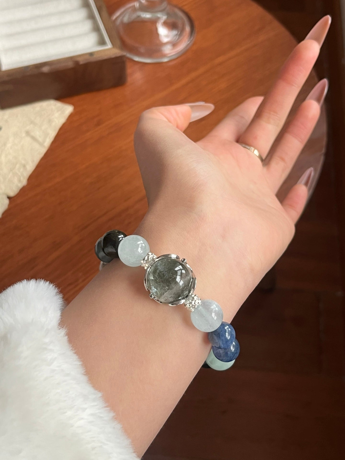 Aquamarine, Labradorite, and Blue Lace Agate Crystal Bracelet