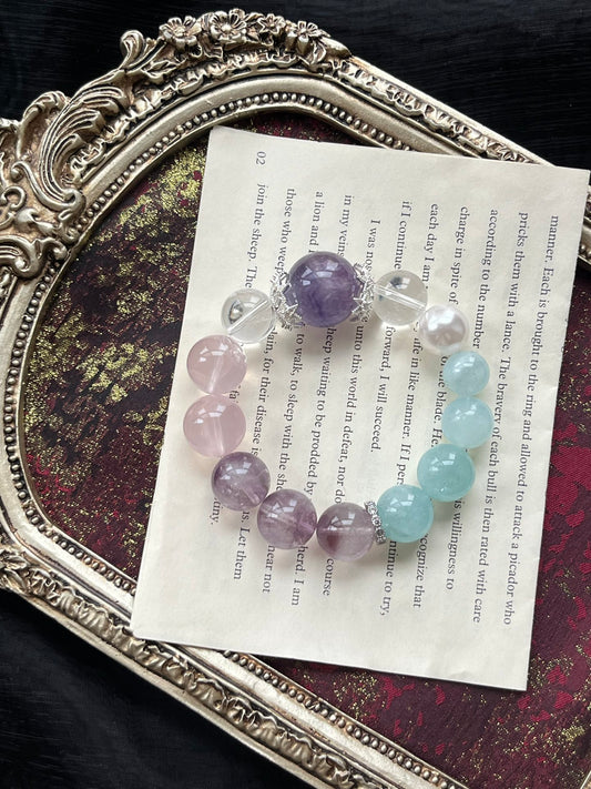 Amethyst, Rose Quartz, and Aquamarine Crystal Bracelet