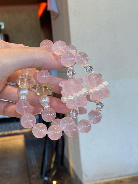 Rose Quartz Teddy Bear Bracelet