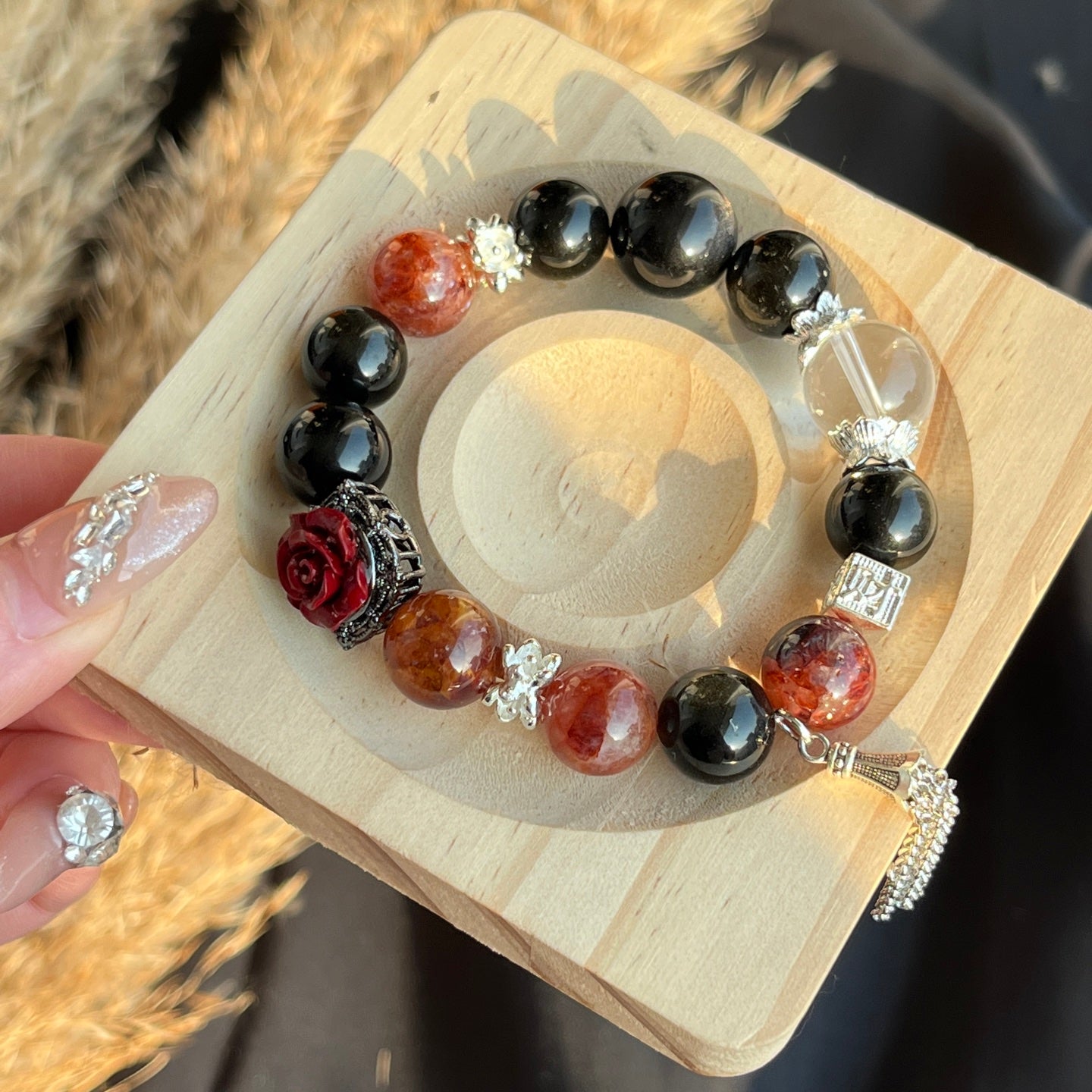 Black Obsidian & Red Agate Bracelet