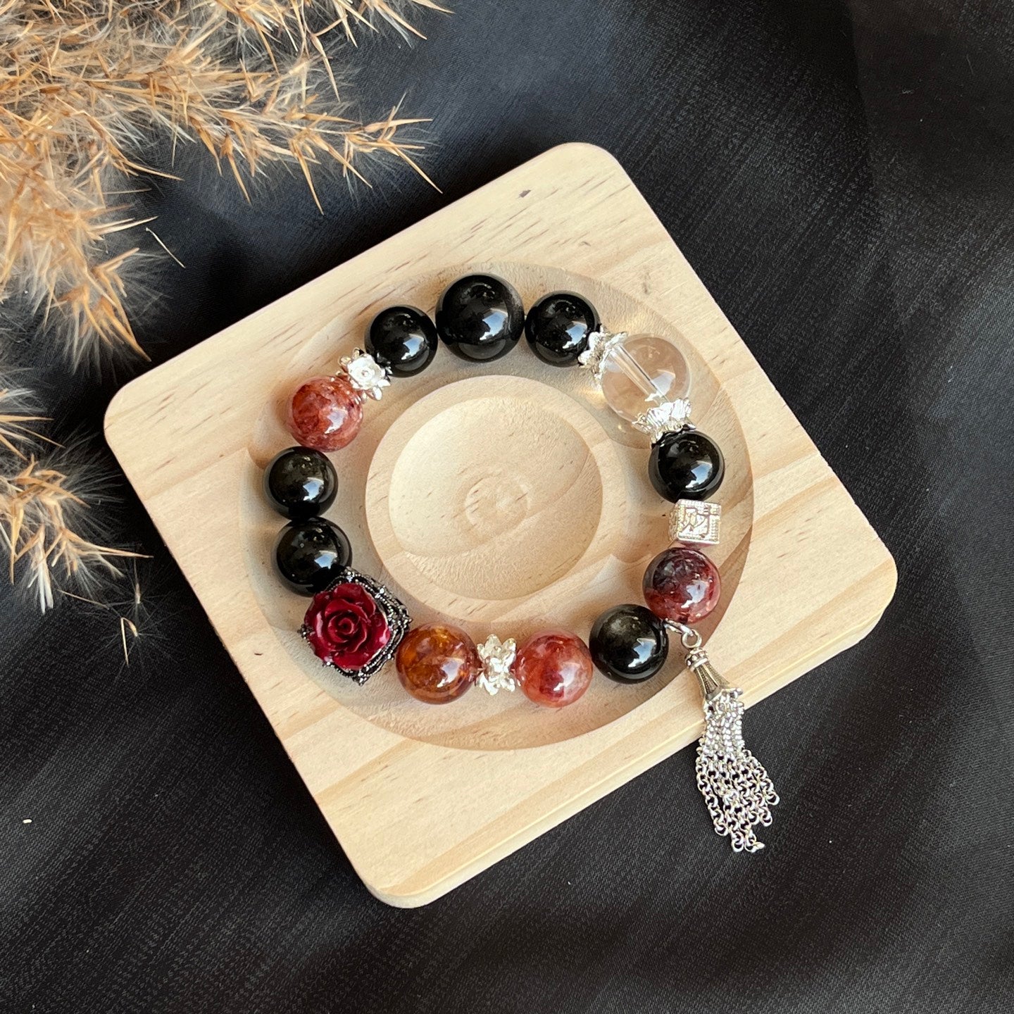 Black Obsidian & Red Agate Bracelet