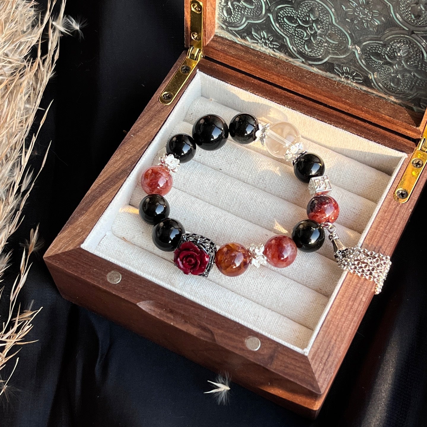 Black Obsidian & Red Agate Bracelet