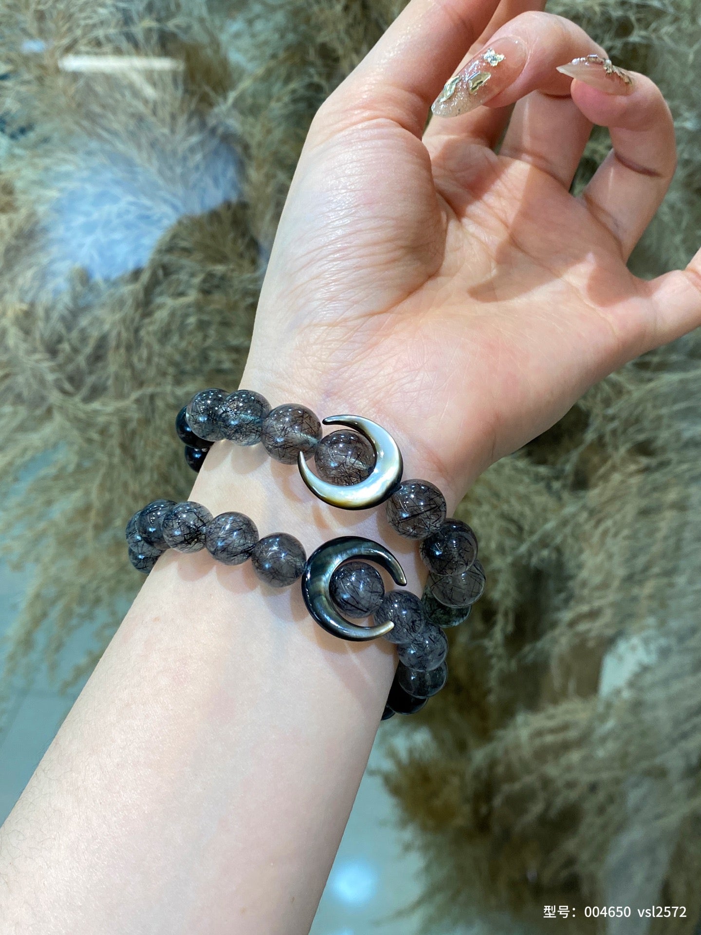 Lunar Shield Bracelet – Black Rutilated Quartz & Silver Obsidian for Protection & Clarity